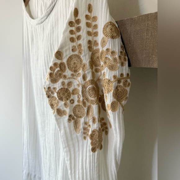 Soft Surroundings|Boho Off-white Gauze Blouse with Embroidered Gold florals•••XL - Picture 3 of 15